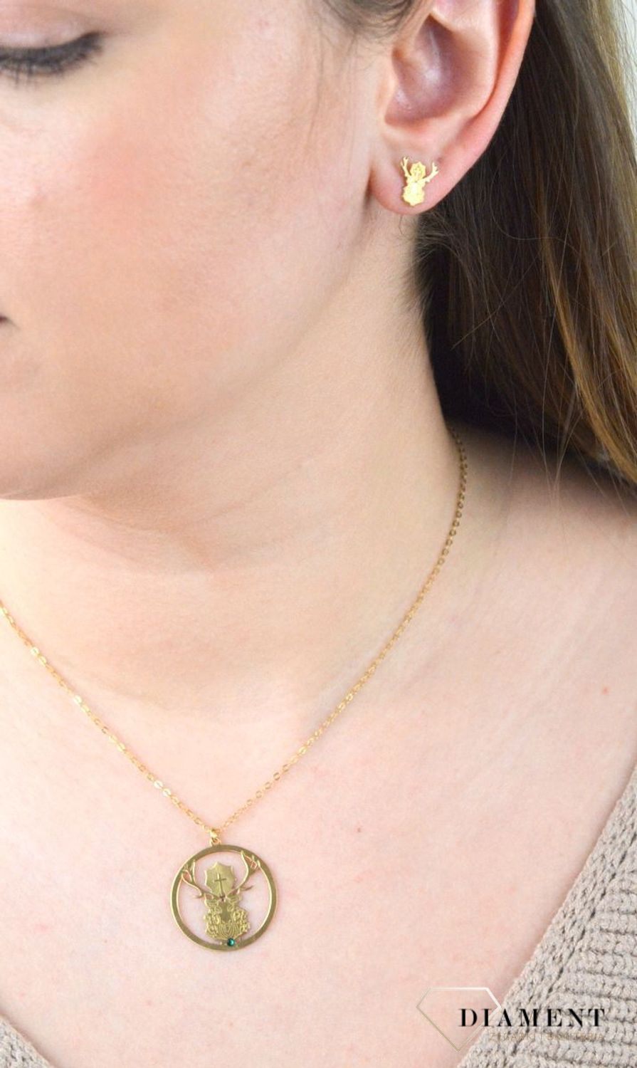 Srebrne kolczyki pozłacane na sztyft 'Jeleń Św Huberta' KR R552-ZL.jpg